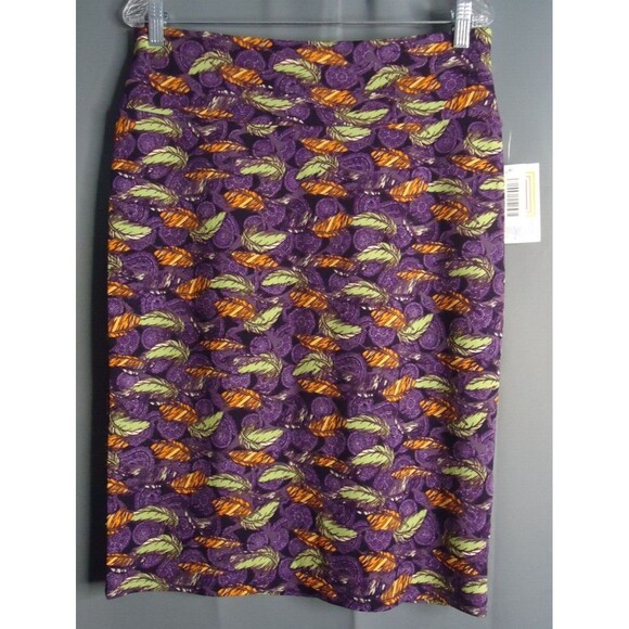 LuLaRoe Cassie Pencil Skirt Stretch Colorful Multicolored Feather Print Large - Picture 8 of 8